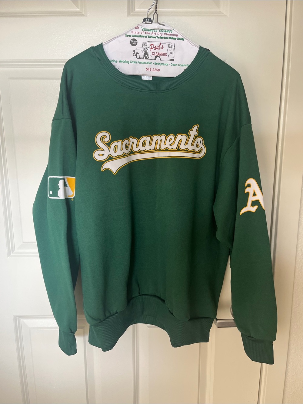 Green Sacramento Crewneck Sweatshirt with Yellow and White Lettering